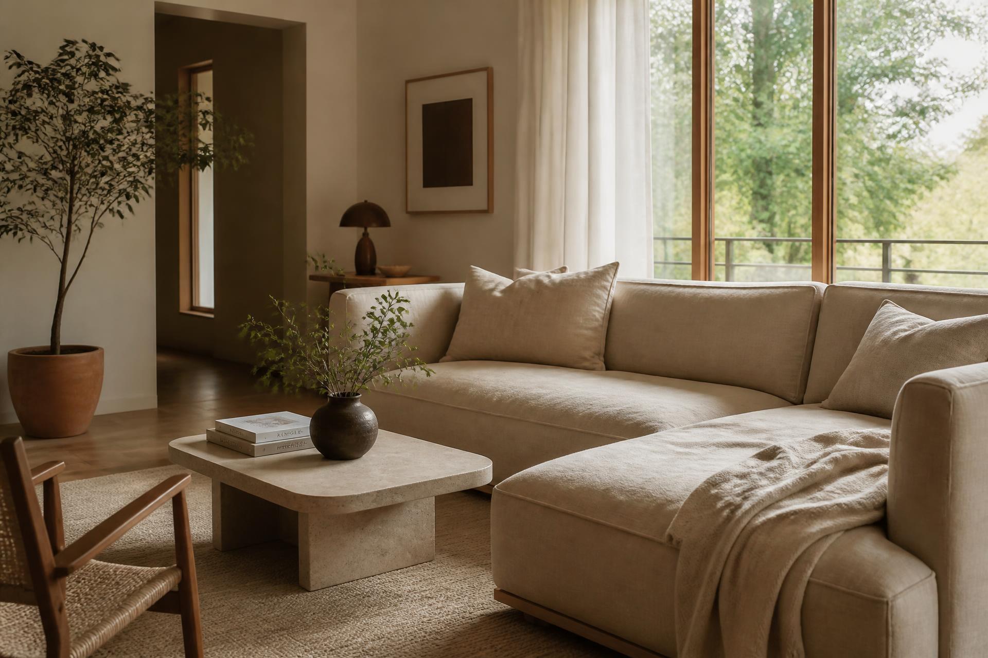 Helles, modernes Wohnzimmer im Editorial-Stil